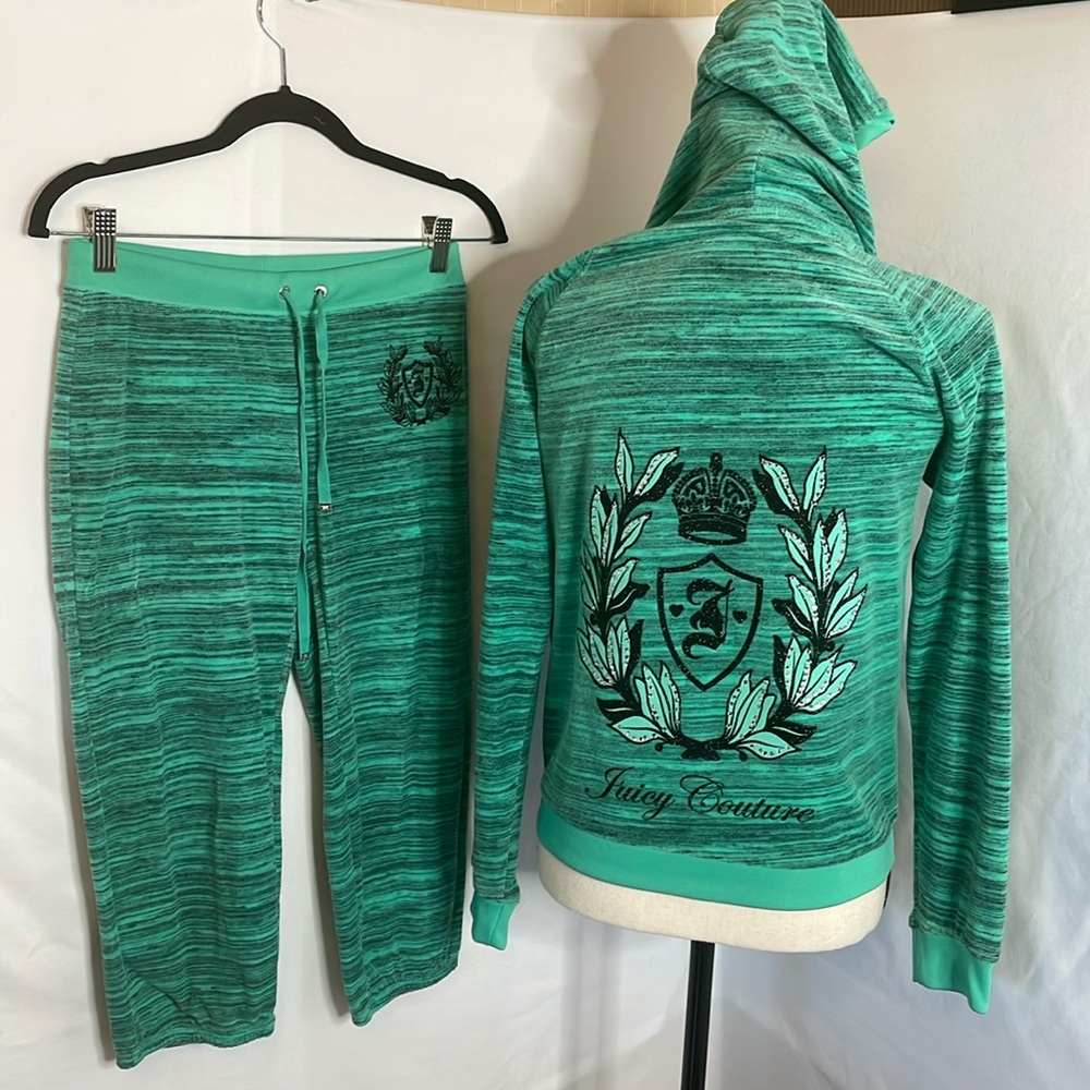Juicy couture terrycloth jogger set green and‎ black pants xsmall jacket medium